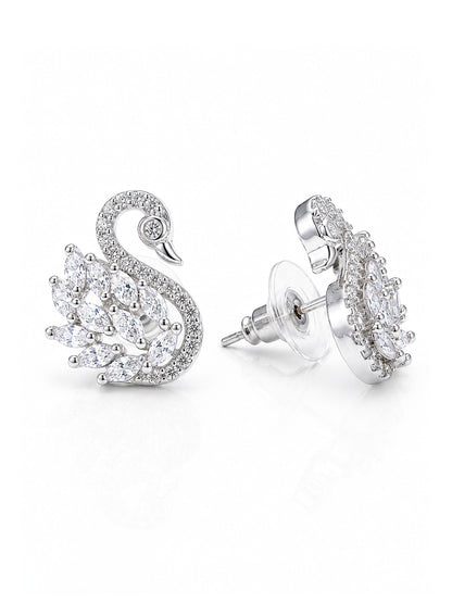Rhodium Plated AD Stud Earrings for Women