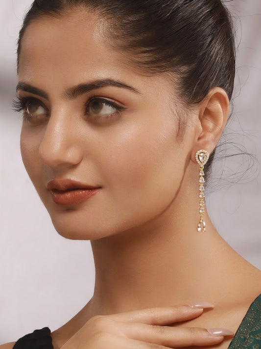 Gold Plated AD Drop Earrings for Women