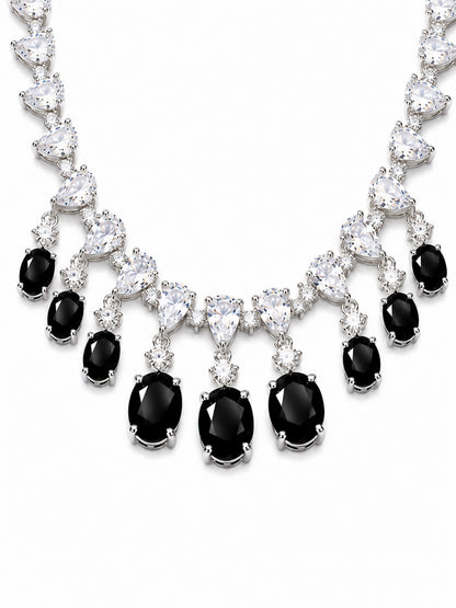 Silver Plated Black AD Choker Set for Women