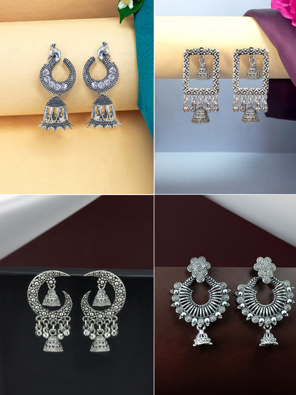 Set of 4 Floral & Peacock Chandbali & Jhumki Earrings