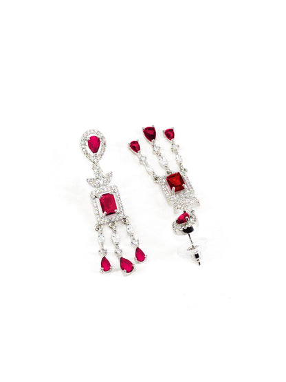 Silver Plated Red American Diamond Studded Jewellery Set