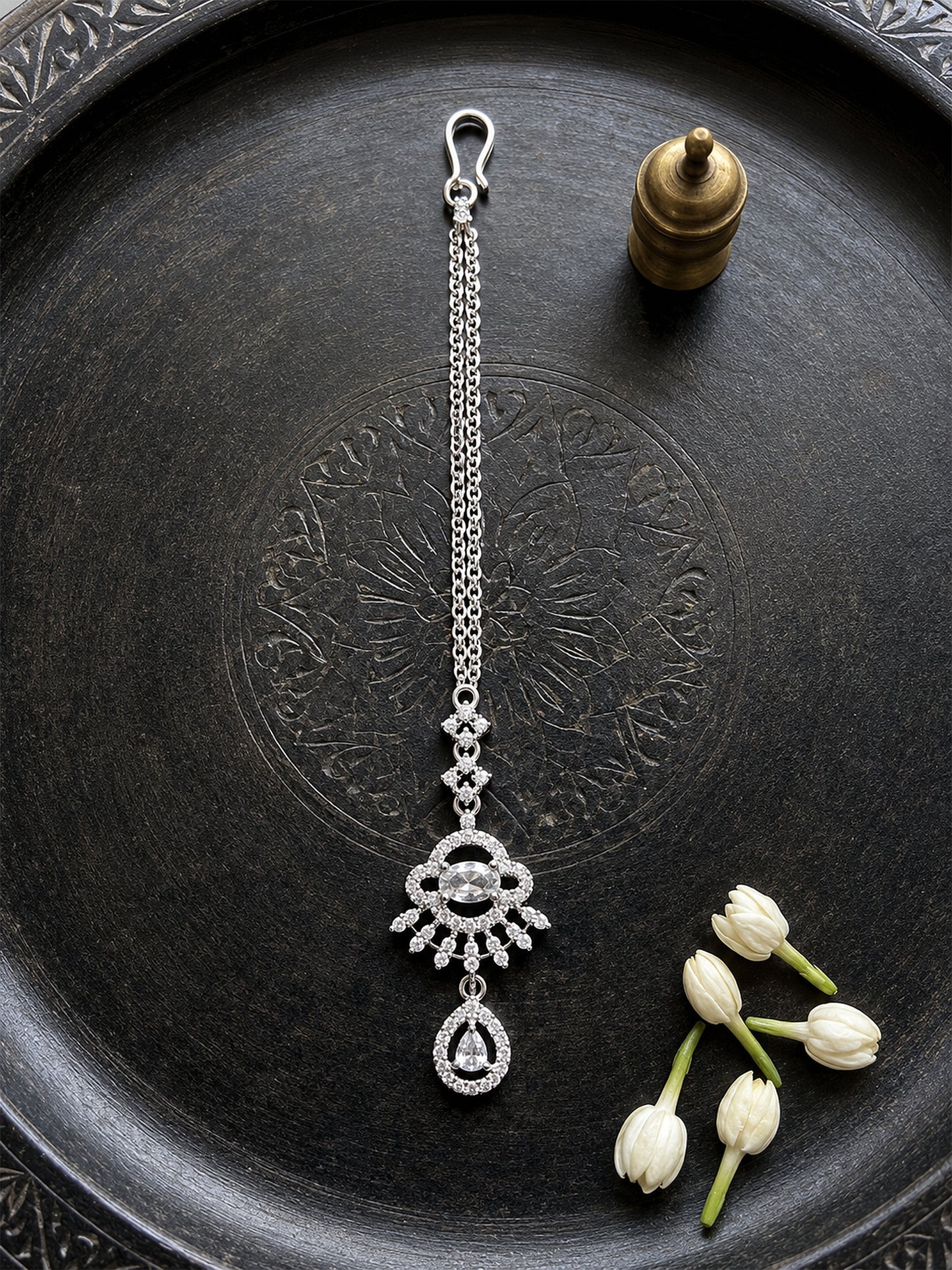Silver Plated AD Maang Tikka for Women