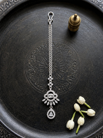 Silver Plated AD Maang Tikka for Women