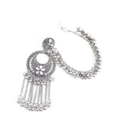 Silver Oxidised Jhumka Earring with Chain for Women
