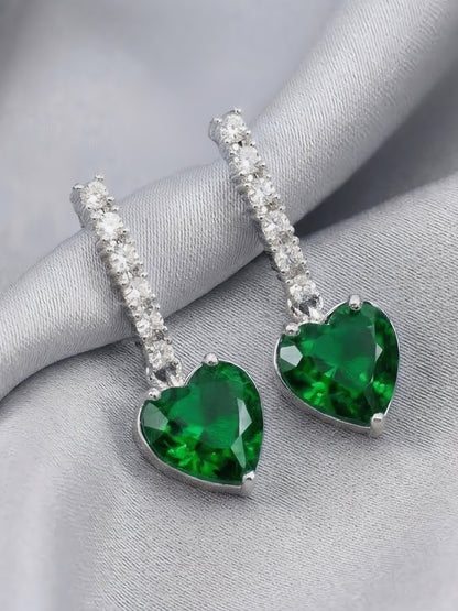Silver Plated Green Heart AD Drop Earrings for Women