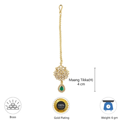 Gold Plated Green AD Maang Tikka for Women