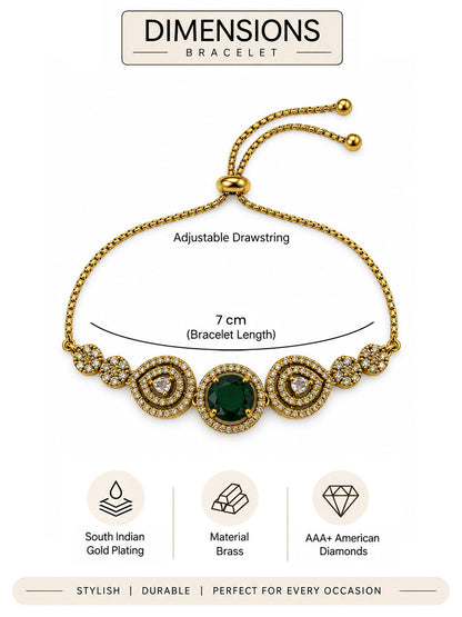 South Indian Gold Plated Green AD Adjustable Bracelet for Women