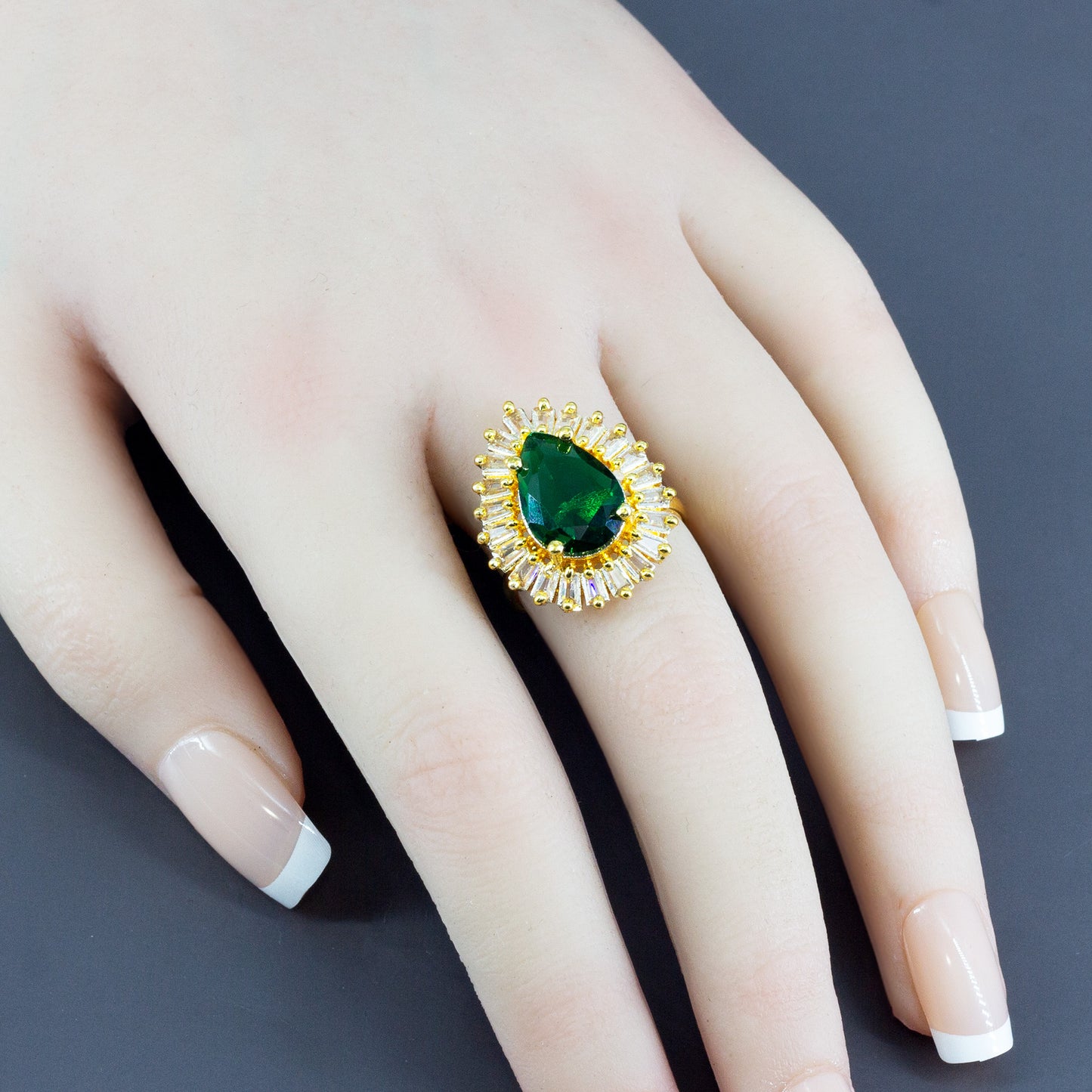 Gold Plated Green AD Adjustable Ring for Women