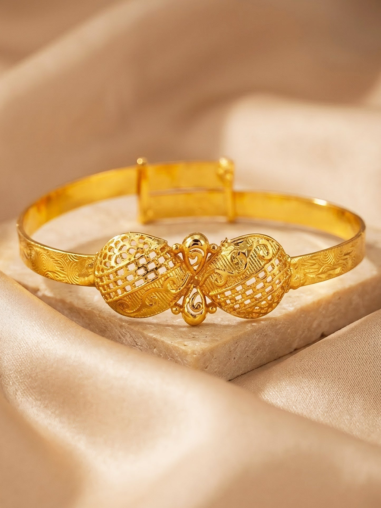 Gold Plated Adjustable Temple Bangle Bracelet for Women