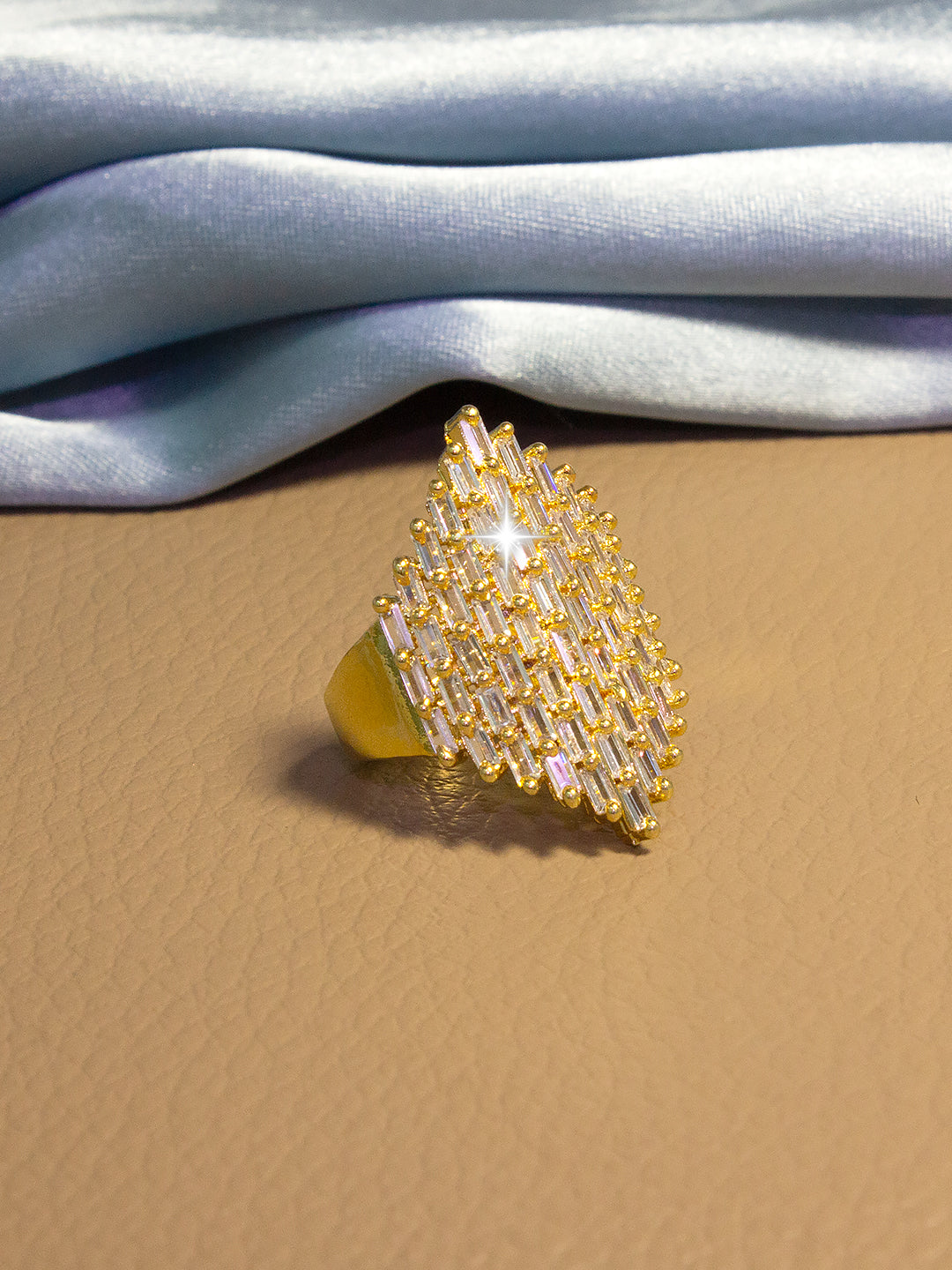 Gold Plated AD Adjustable Ring For Women