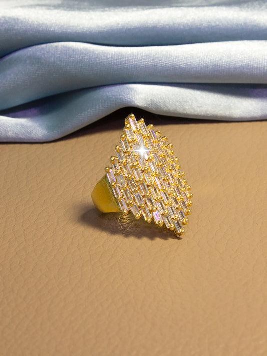 Gold Plated AD Adjustable Ring For Women