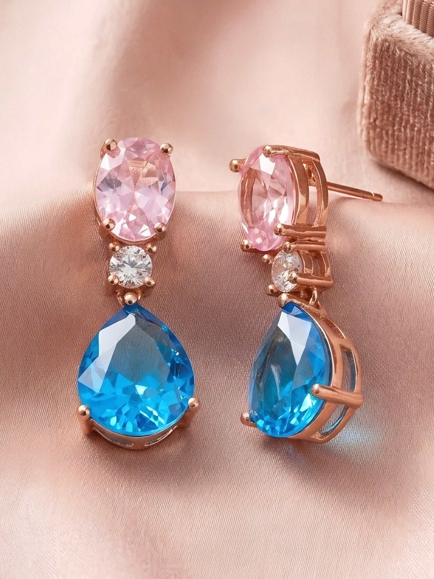 Rose Gold Plated AD Teardrop Earrings for Women