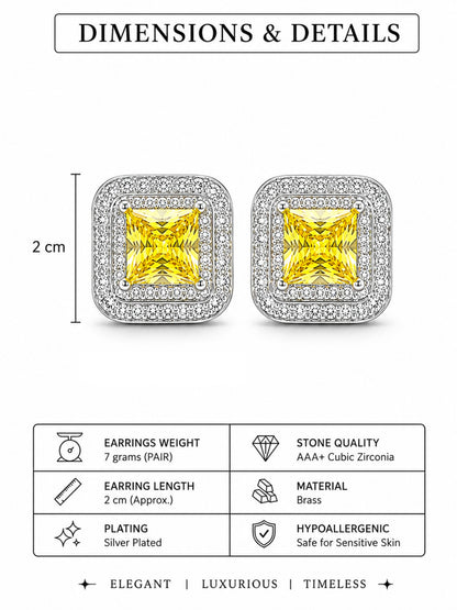 Silver Plated Yellow AD Stud Earrings for Women