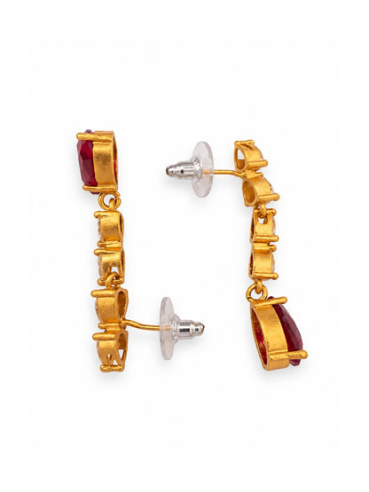 South Indian Gold Plated Red AD Teardrop Jewellery Set for Women