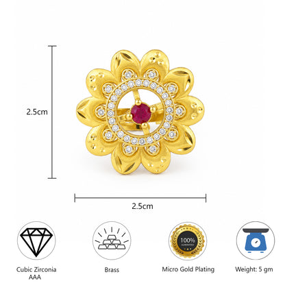 Gold Plated Anti Tarnish Red AD Finger Ring for Women