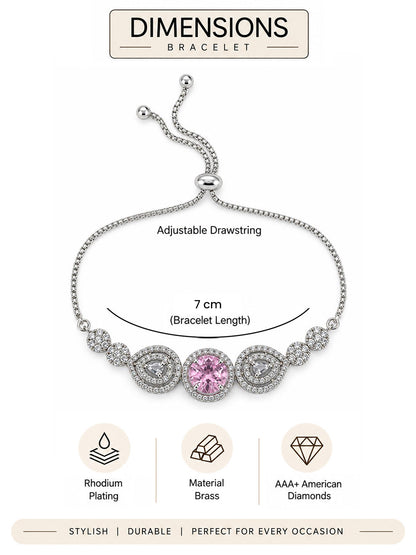 Rhodium Plated Pink AD Adjustable Bracelet for Women