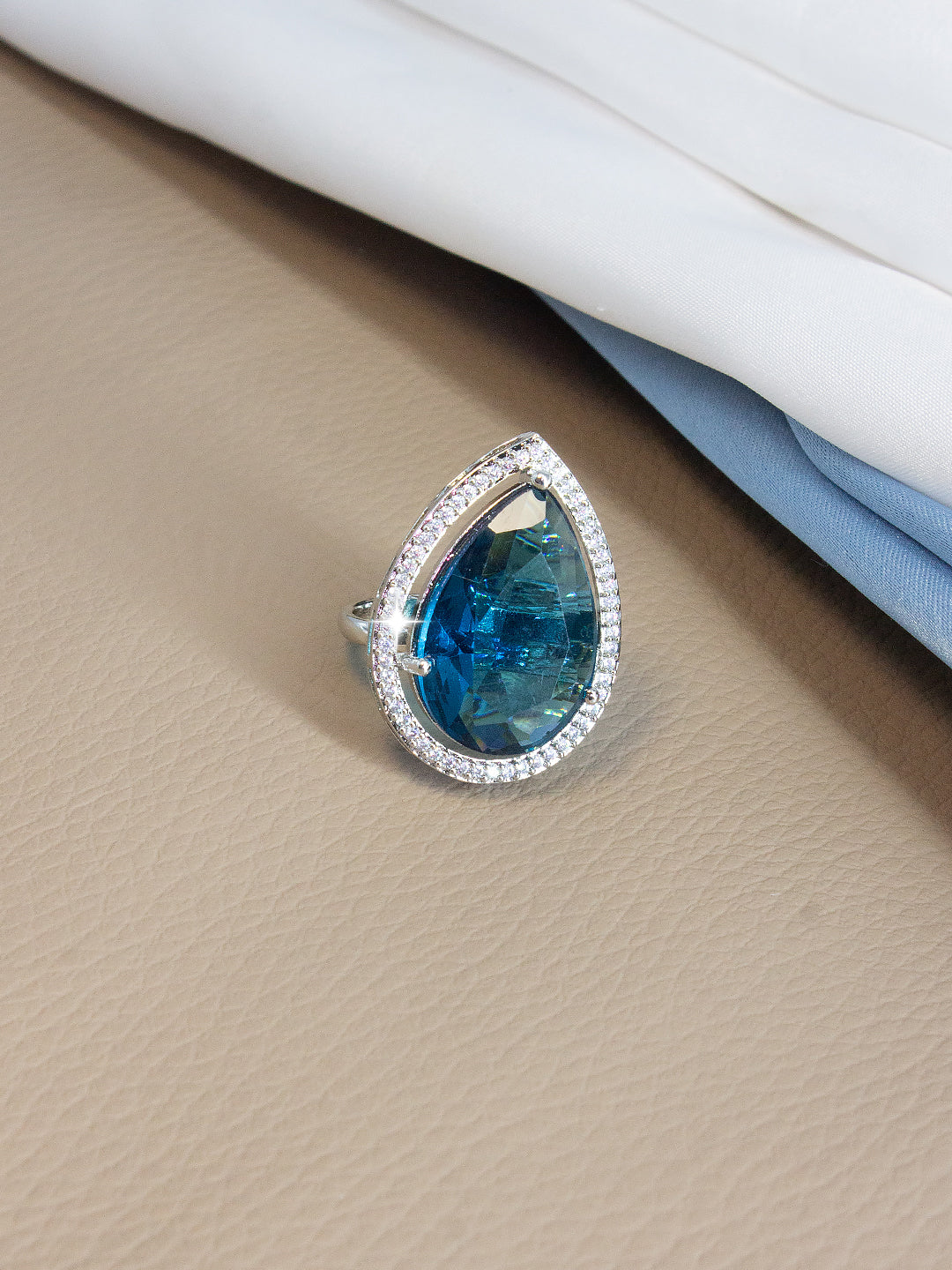Silver-Plated American-Diamond Studded Adjustable Finger Ring