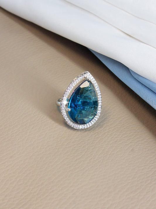 Silver-Plated American-Diamond Studded Adjustable Finger Ring