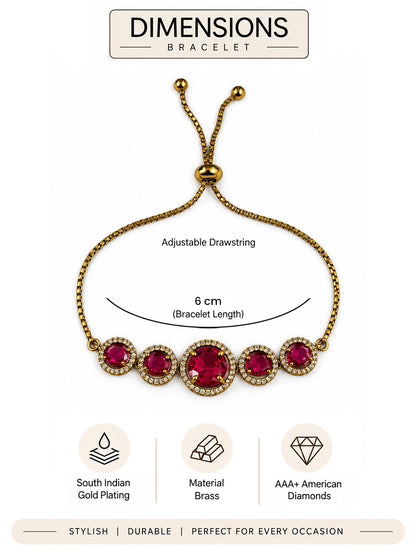 South Indian Gold Plated Red AD Adjustable Bracelet for Women