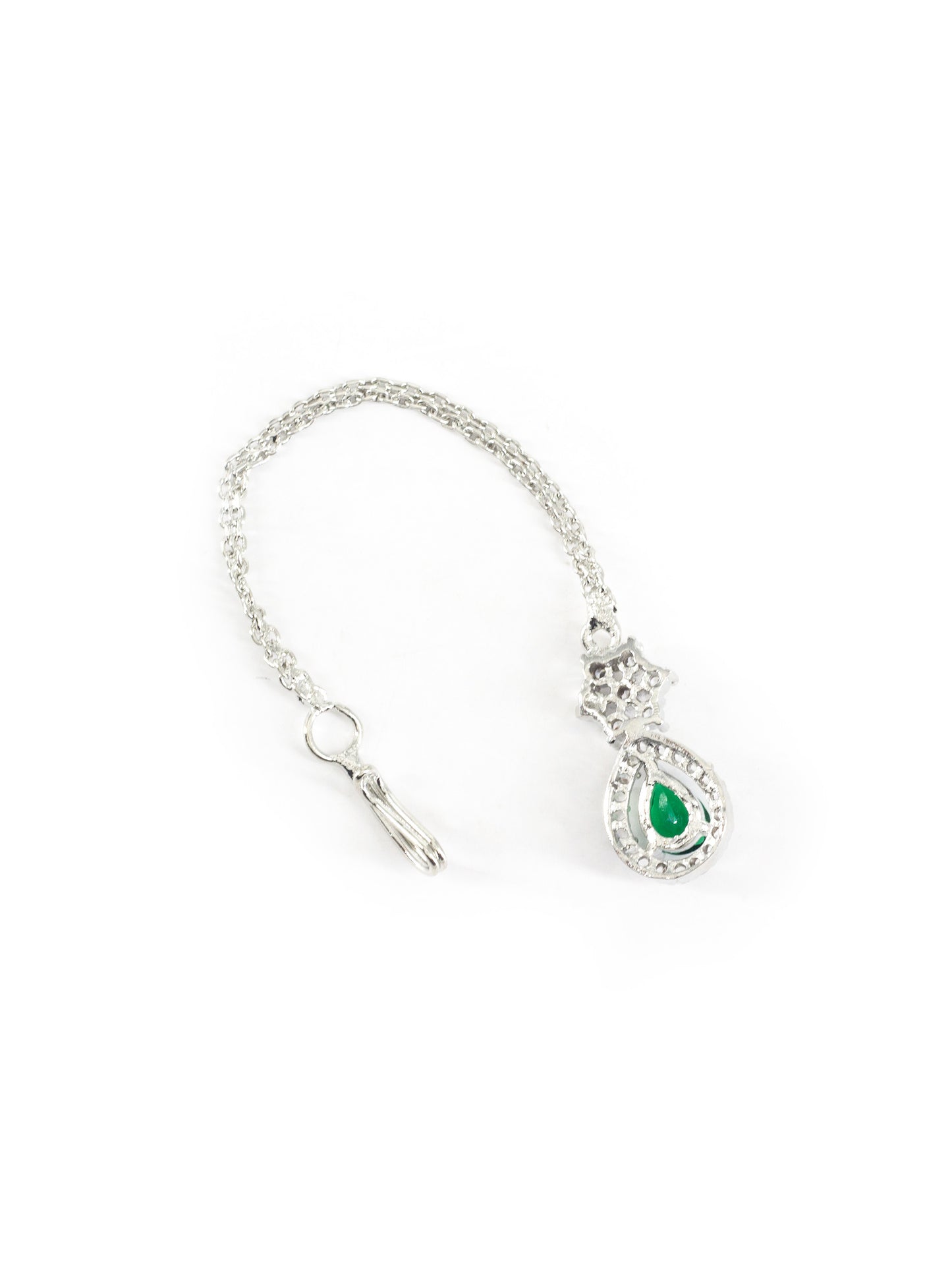 Rhodium Plated Green AD Maang Tikka for Women