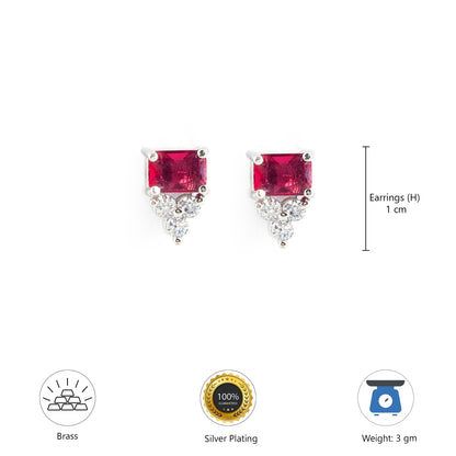 Rhodium Plated Red AD Studs for Women