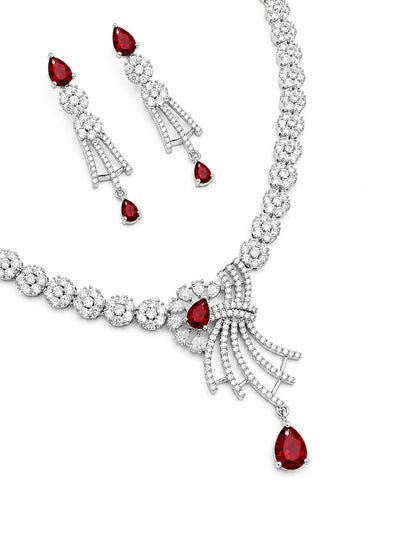 Silver Plated Red AD Jewellery Set for Women