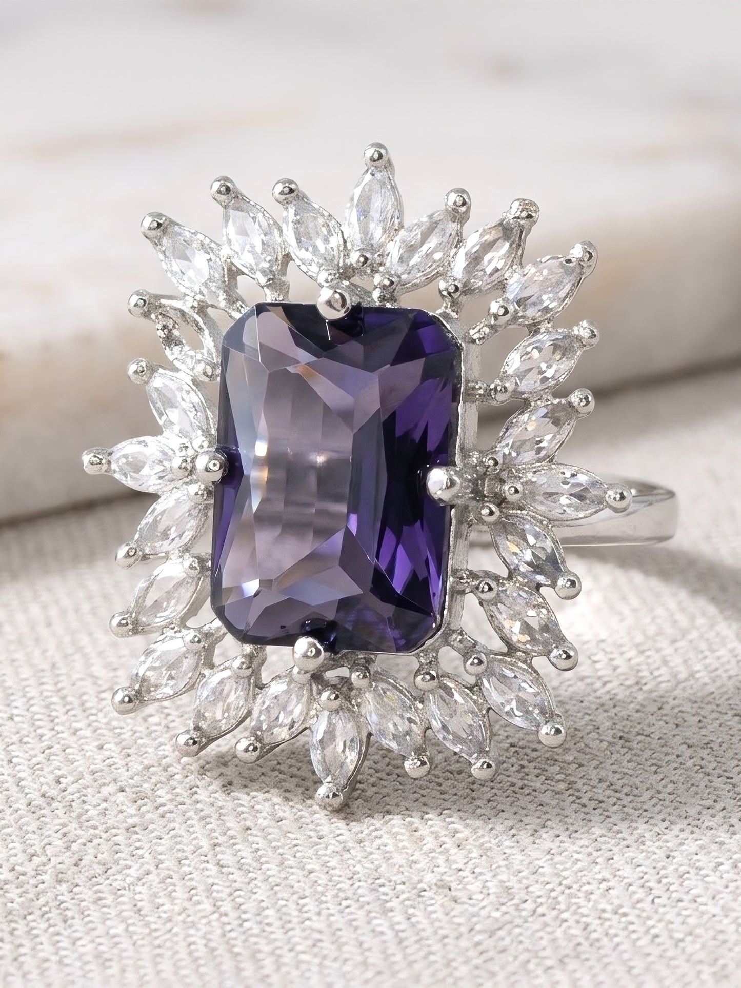 Silver Plated Purple AD Finger Ring for Women
