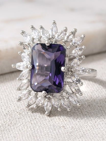 Silver Plated Purple AD Finger Ring for Women