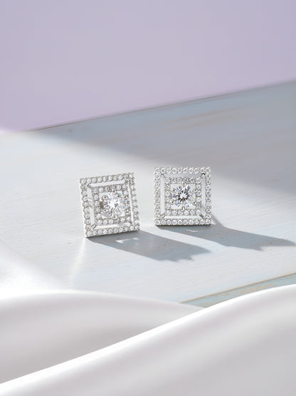 Silver Plated Square AD Stud Earrings for Women