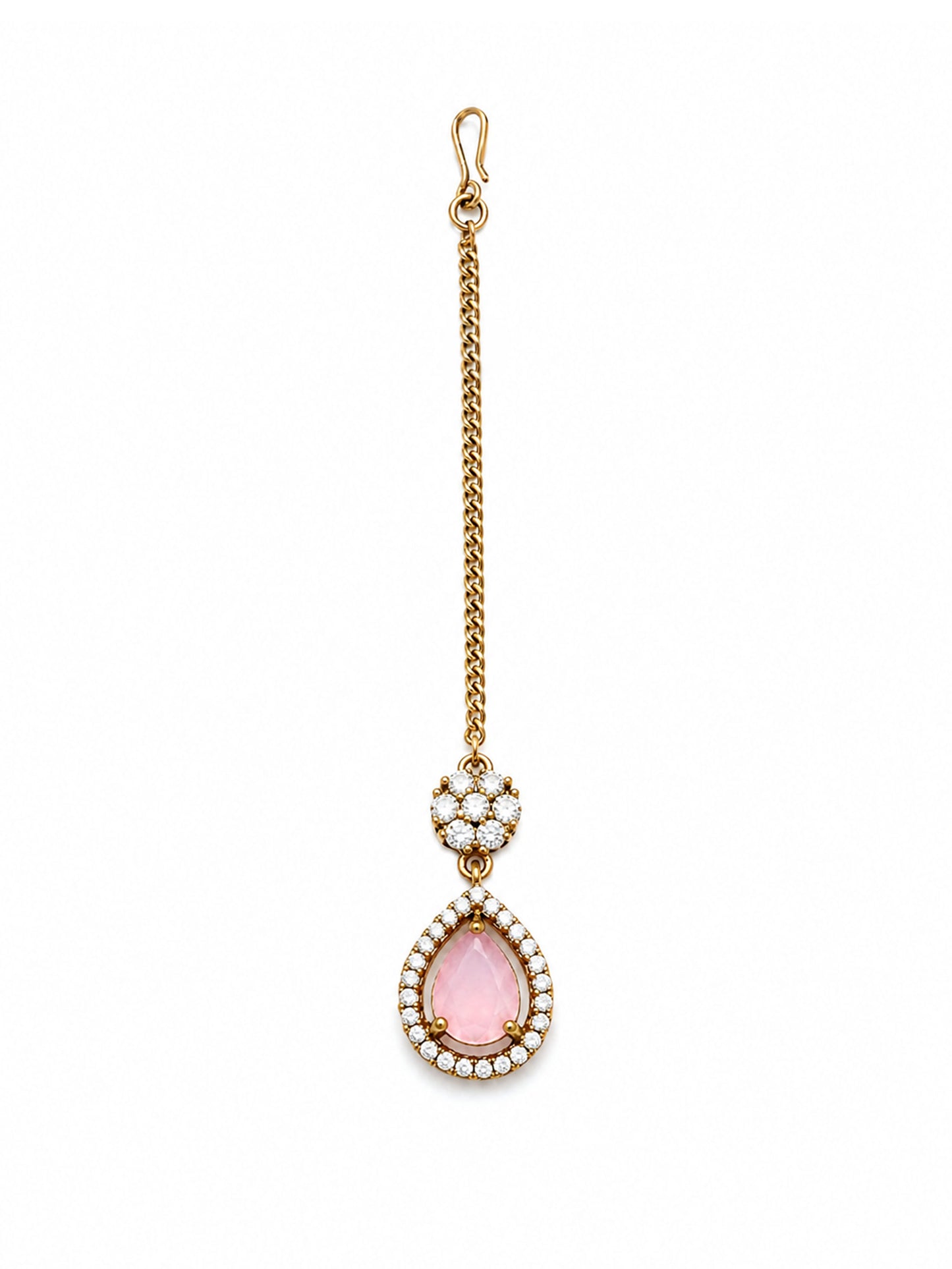 Antique Gold Plated Pink AD Maang Tikka for Women