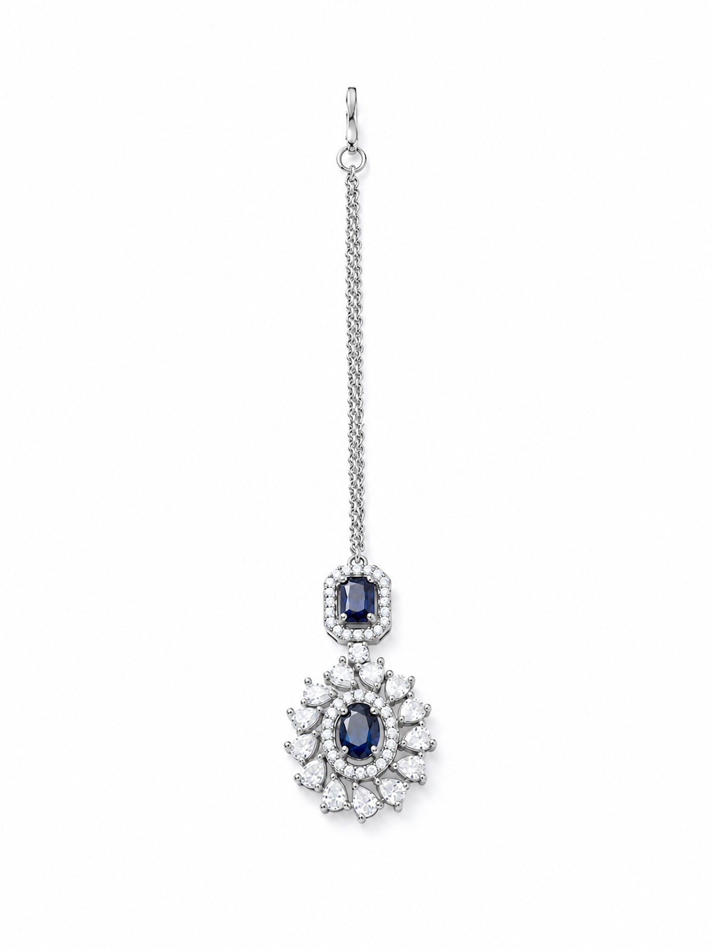 Silver Plated Blue AD Maang Tikka for Women