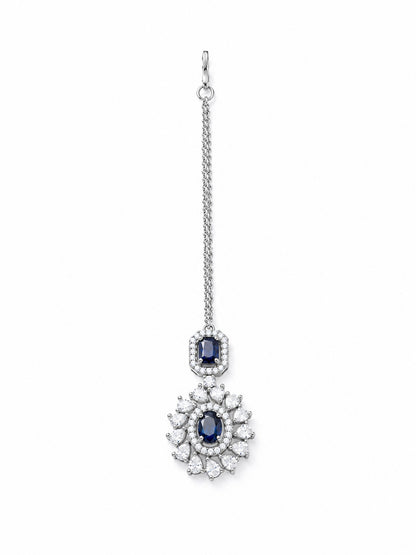 Silver Plated Blue AD Maang Tikka for Women