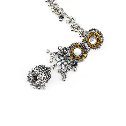 Silver Oxidised Jhumka Earring with Chain for Women