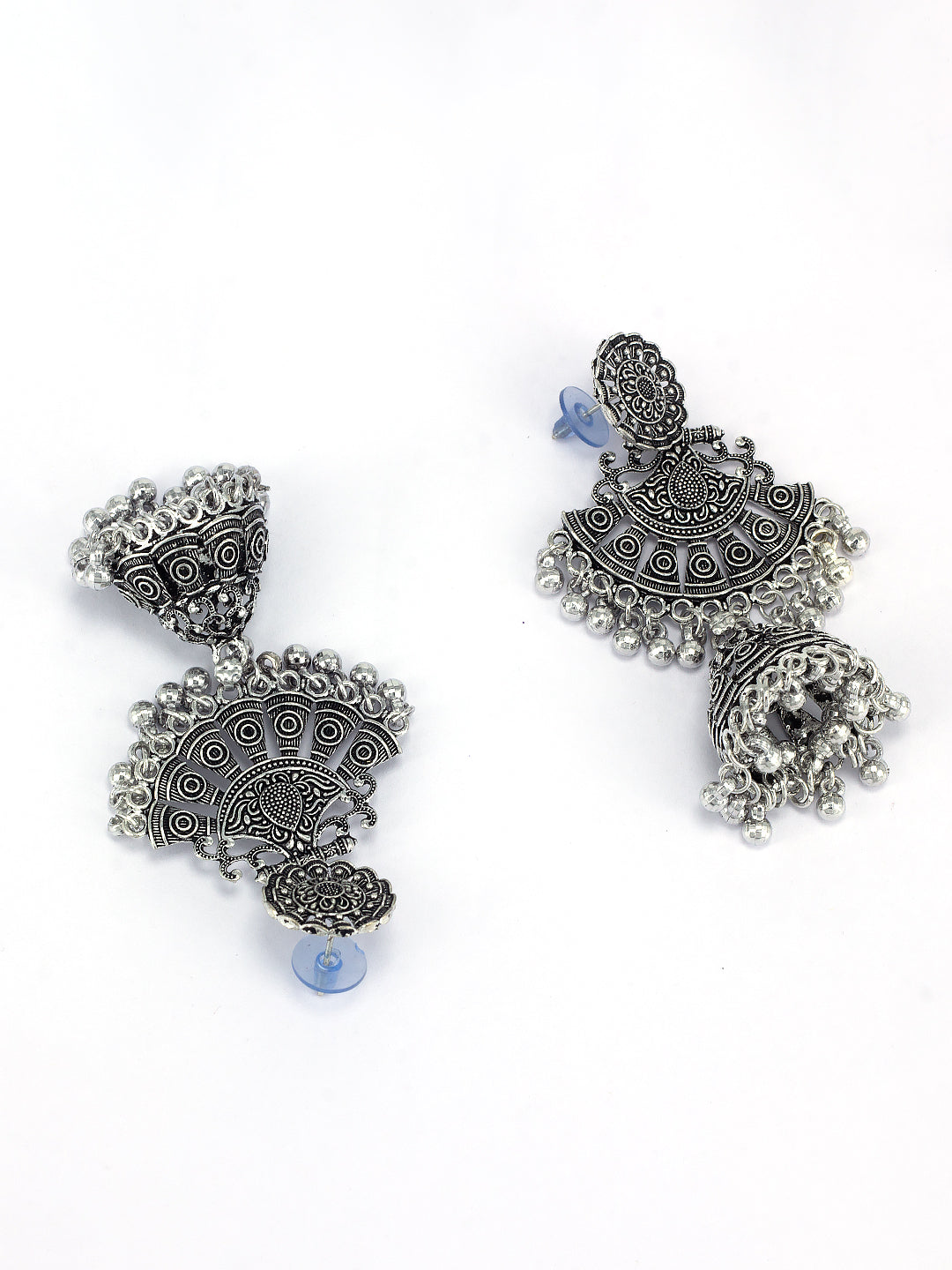 Pack of 3 Silver Oxidised Chandbali Jhumka Earrings