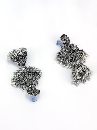Pack of 3 Silver Oxidised Chandbali Jhumka Earrings