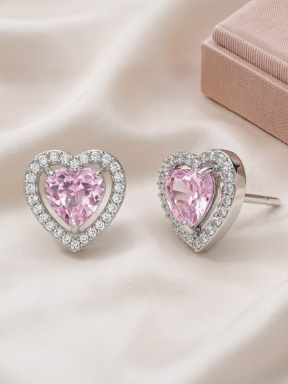 Silver Plated Pink AD Heart Studs for Women