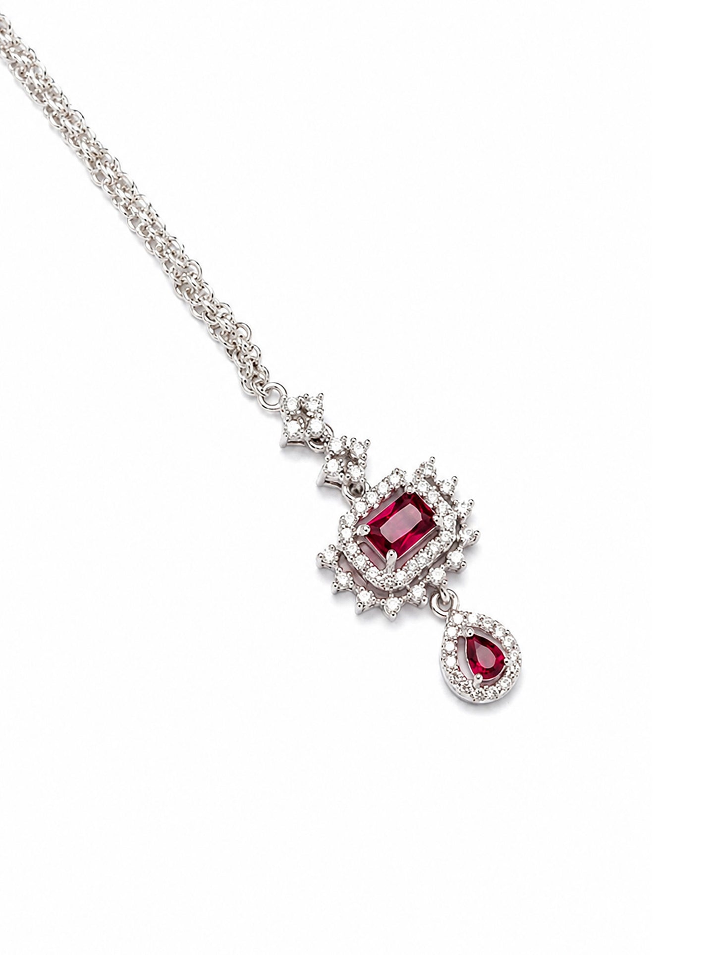 Silver Plated Red AD Maang Tikka for Women