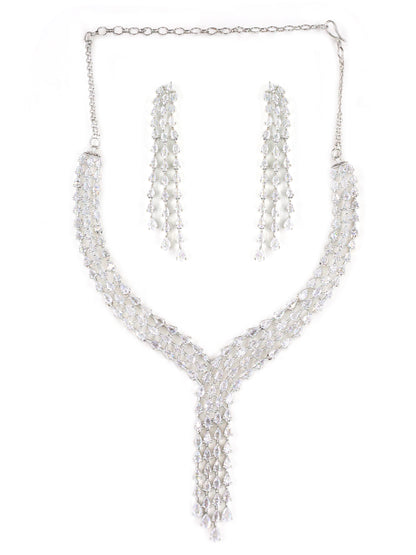 Silver Plated American Diamond Designer Jewellery Set for Women