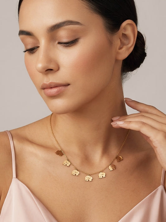 Gold Plated Elephant Charm Chain Necklace for Women
