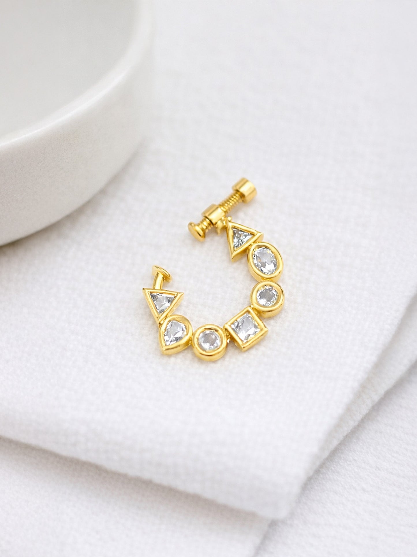 Gold Plated AD Small Non Piercing Nose Ring for Women