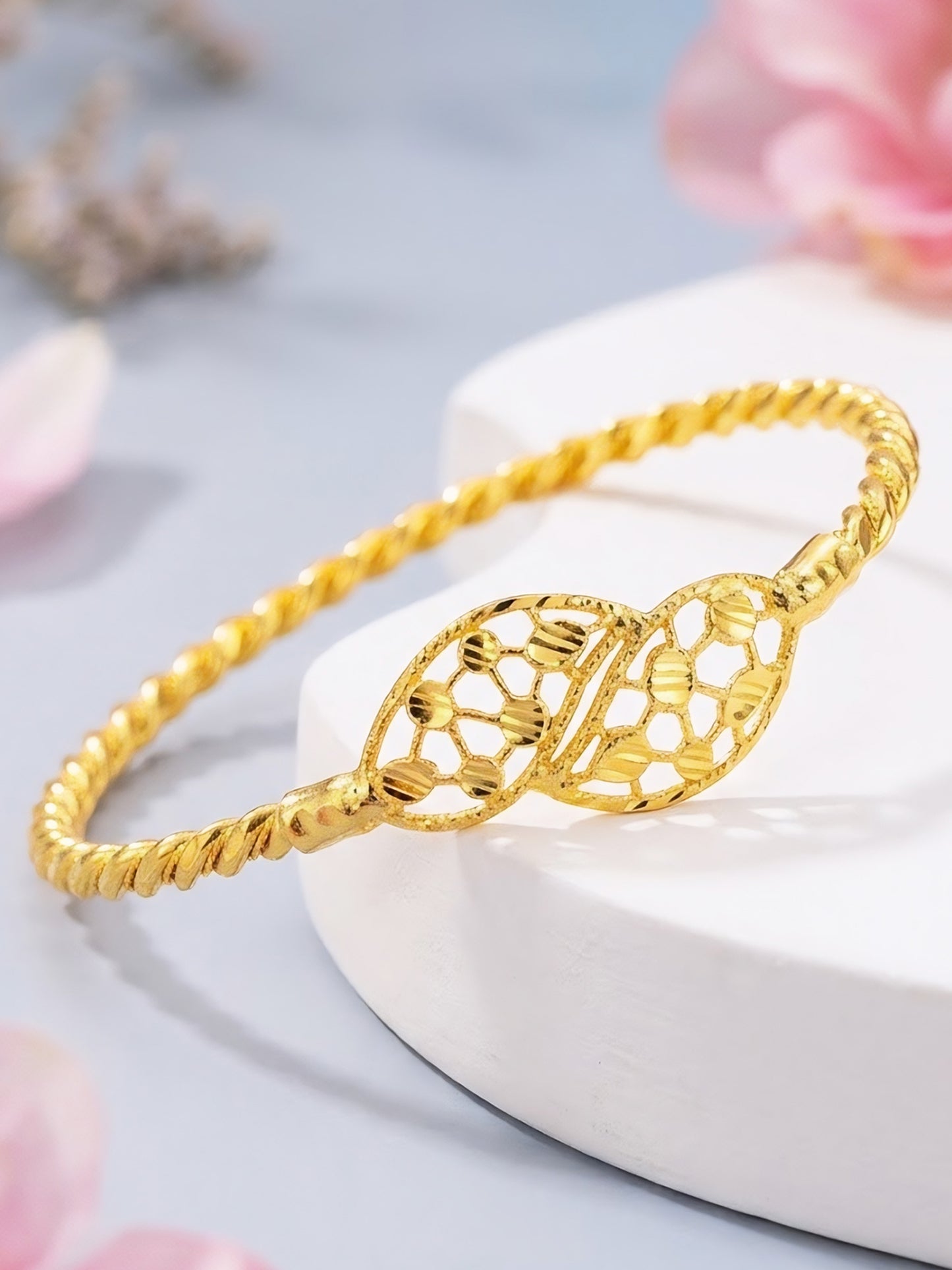 Gold Plated Twisted Temple Bangle Bracelet for Women