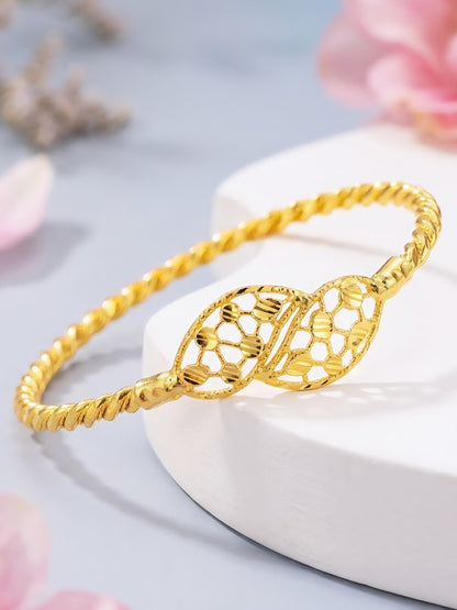 Gold Plated Twisted Temple Bangle Bracelet for Women