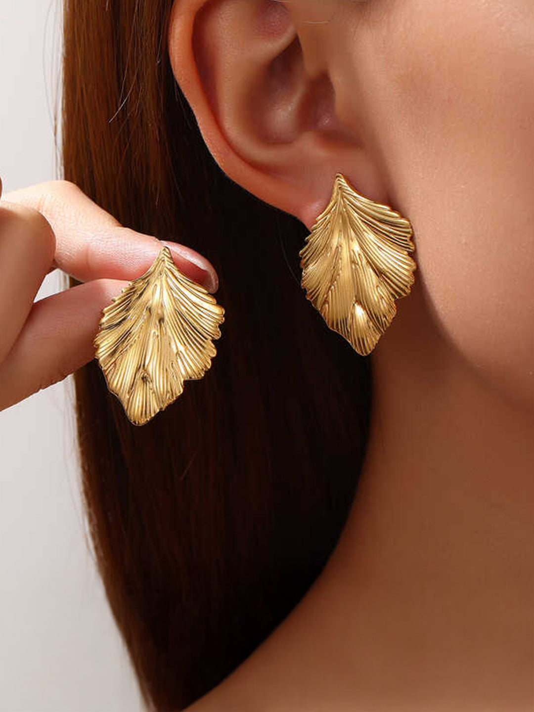 Stainless Steel Anti Tarnish Leaf Stud Earrings