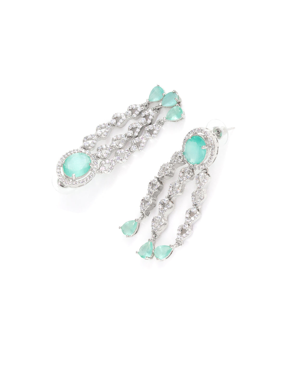 Silver Plated Mint Green AD Designer Jewellery Set