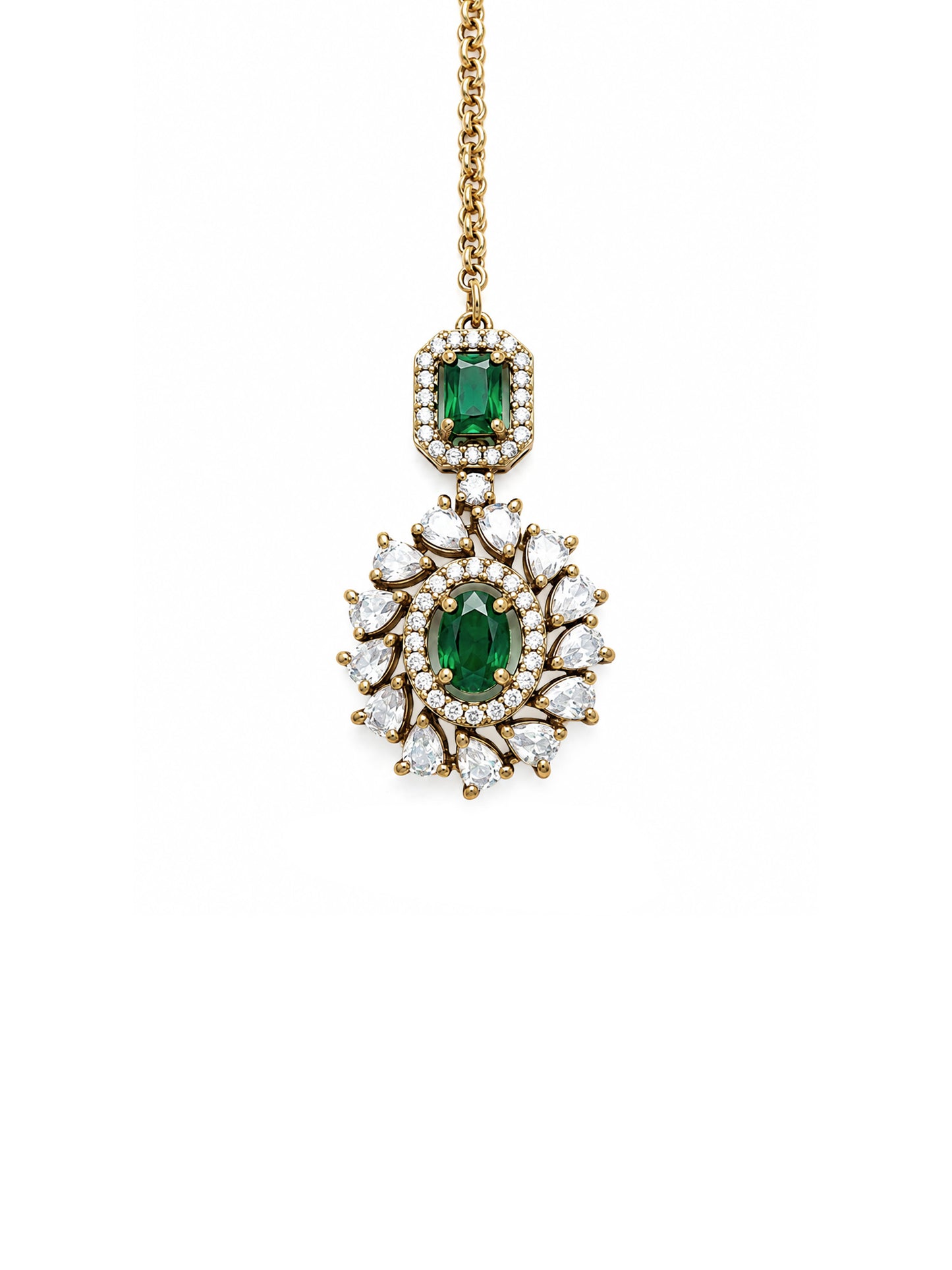 Antique Gold Plated Green AD Maang Tikka for Women