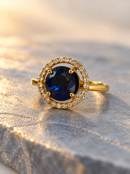 22K Gold Plated Blue AD Finger Ring for Women