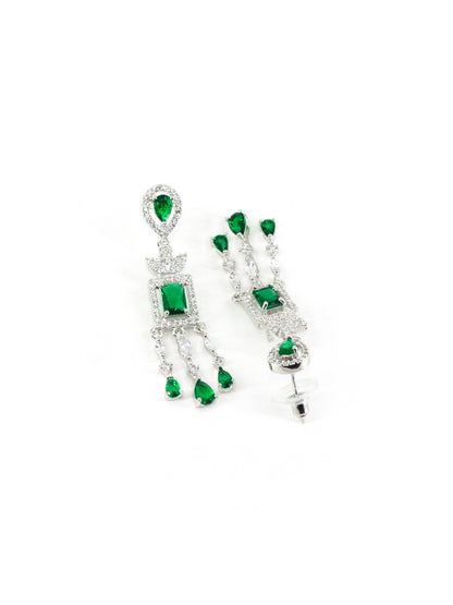 Silver Plated Green AD Studded Jewellery Set