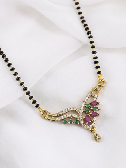 Gold Plated Red & Green AD Mangalsutra For Women