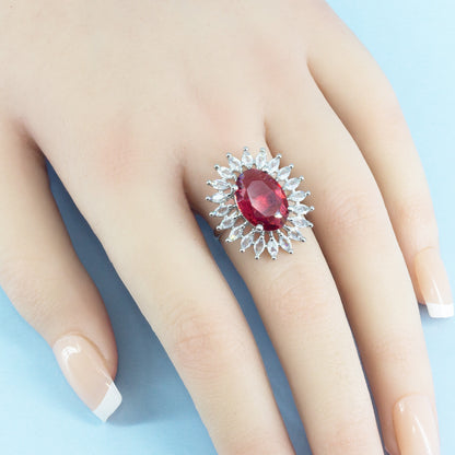 Silver Plated Red AD Finger Ring for Women
