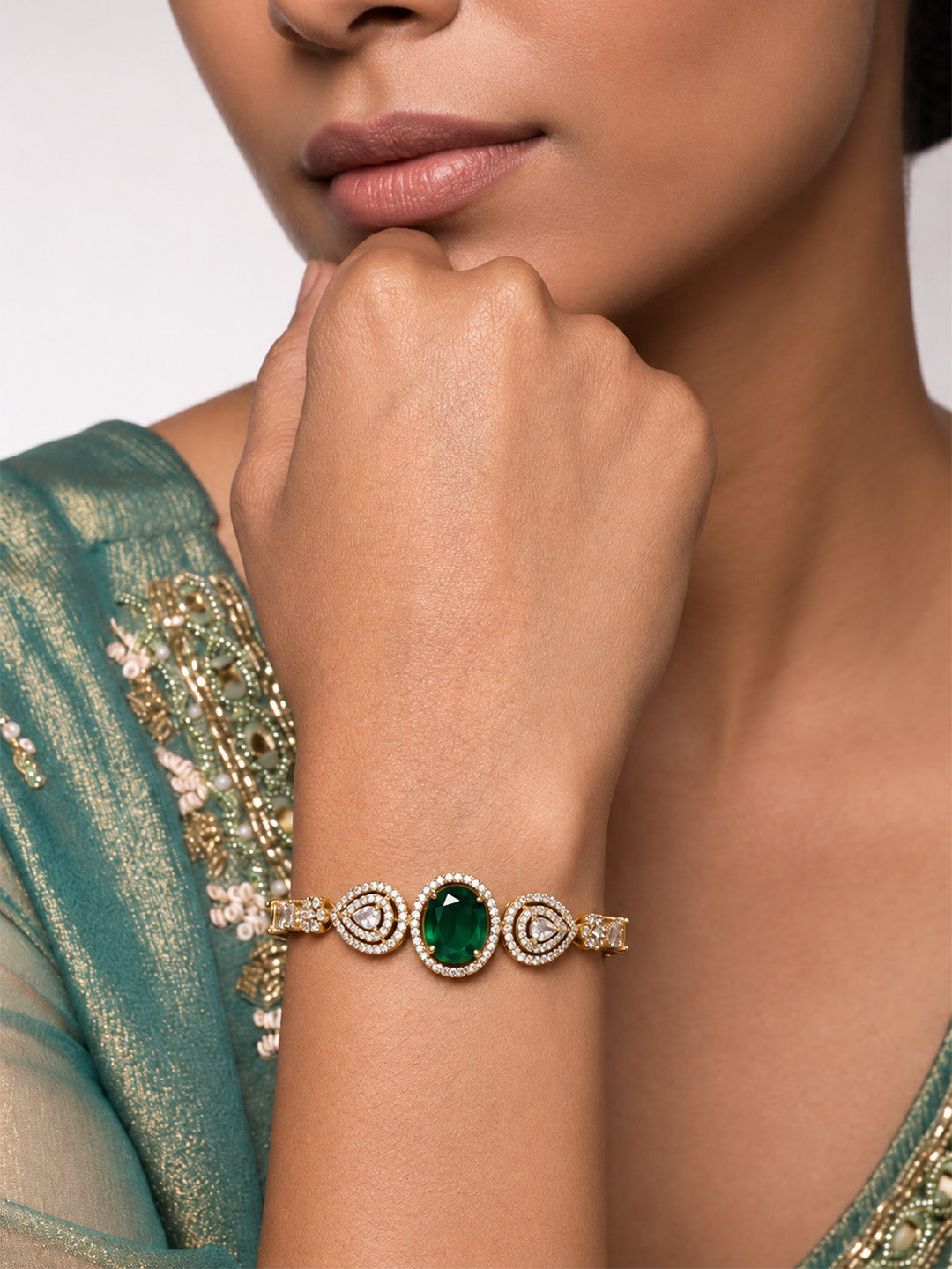 Antique Gold Plated Green AD Bracelet for Women